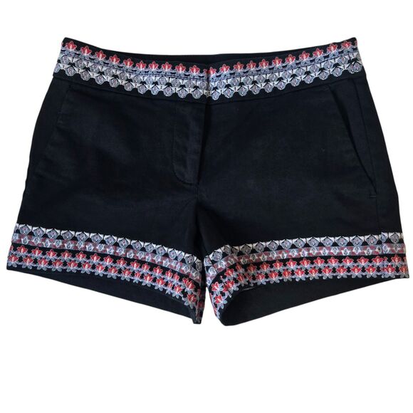 LOFT Black Embroidered Shorts Size 00 NWT Boho Floral Trim - Picture 1 of 11